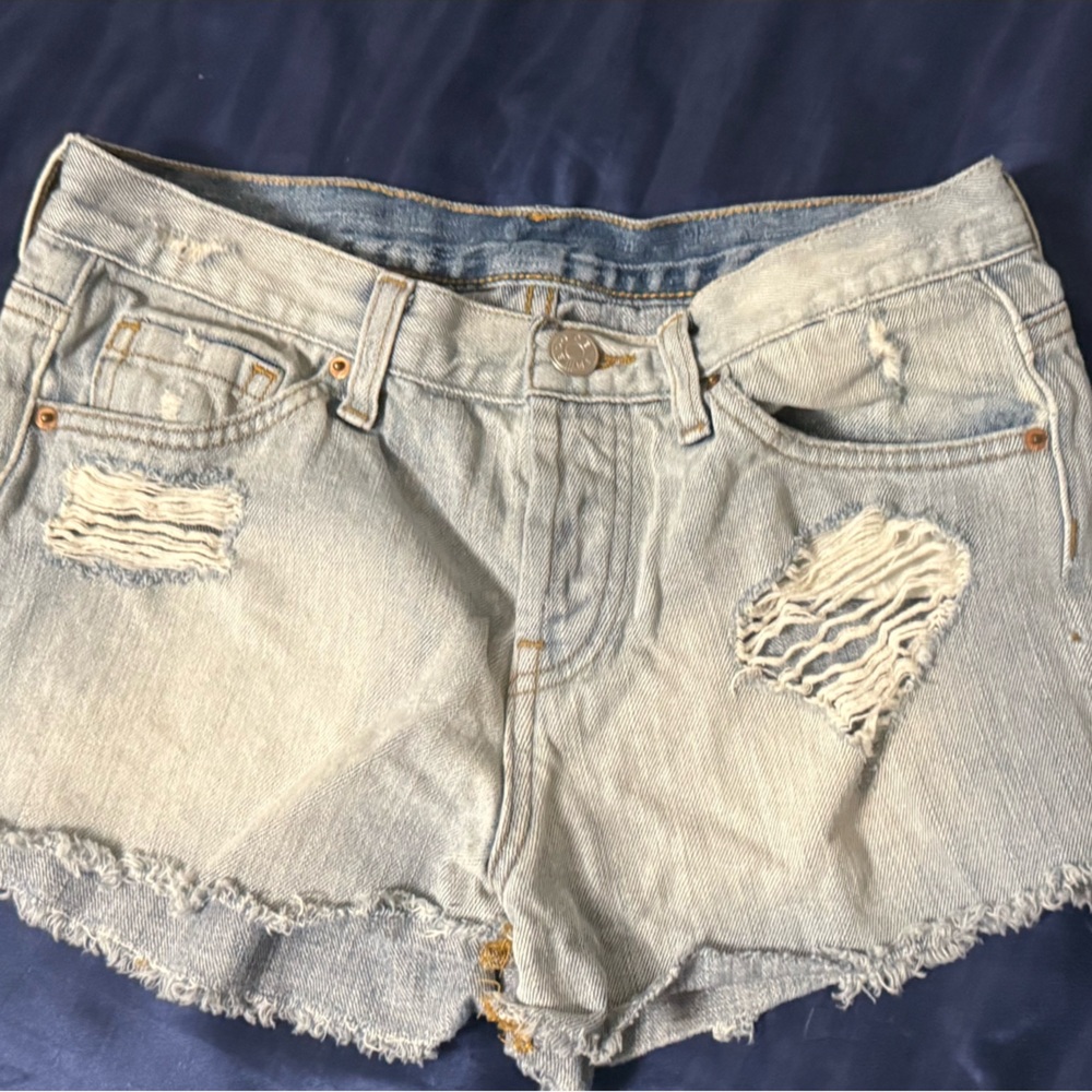 BDG Light Blue Ripped Jean Shorts